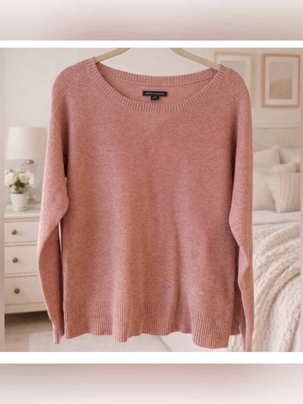 American Eagle Soft Pink Textured Knit Sweater Women’s Crew Neck Cozy Pullover
